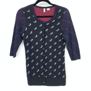 Anthropologie Moth 3/4 Sleeve Willy Mini Fox Cardigan Sweater Sz M Double Layer